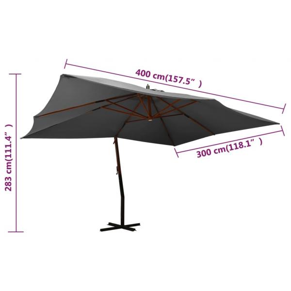 Ampelschirm mit Holzmast 400x300 cm Anthrazit 