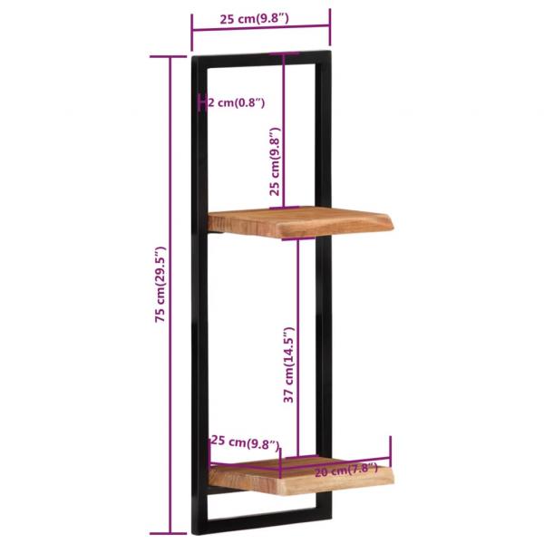 Wandregale 2 Stk. 25x25x75 cm Massivholz Akazie und Stahl 