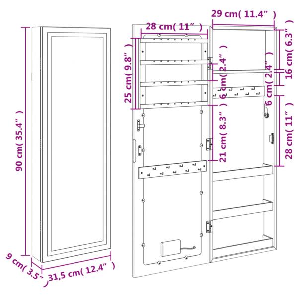 Spiegel-Schmuckschrank mit LED-Beleuchtung Wandmontage