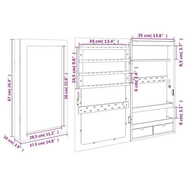 Spiegel-Schmuckschrank mit LED-Beleuchtung Wandmontage