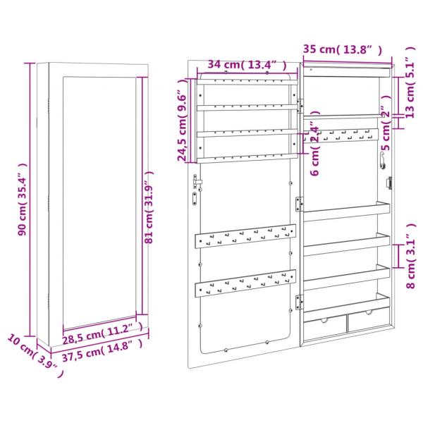 Spiegel-Schmuckschrank mit LED-Beleuchtung Wandmontage Schwarz