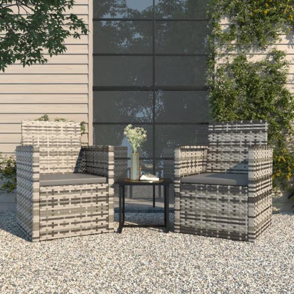 ARDEBO.de - 3-tlg. Garten-Lounge-Set mit Kissen Poly Rattan Grau