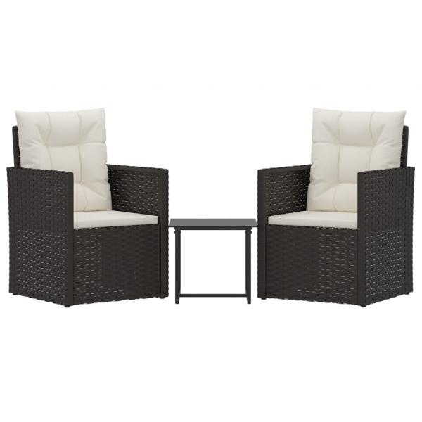 3-tlg. Garten-Lounge-Set mit Kissen Poly Rattan Schwarz