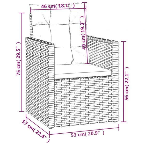 3-tlg. Garten-Lounge-Set mit Kissen Poly Rattan Schwarz