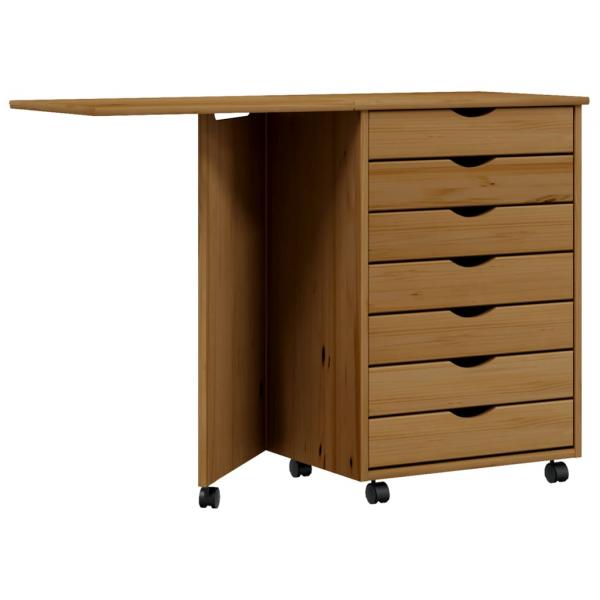 Rollschrank mit Schreibtisch MOSS Honigbraun Massivholz Kiefer