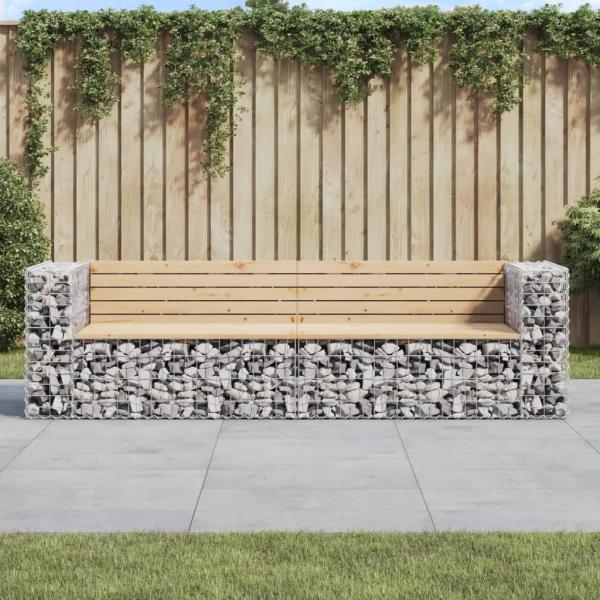 ARDEBO.de - Gartenbank aus Gabionen 244x71x65,5 cm Massivholz Kiefer