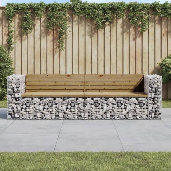 ARDEBO.de - Gartenbank aus Gabionen 244x71x65,5 cm Kiefernholz Imprägniert