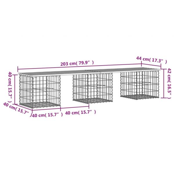 Gartenbank aus Gabionen 203x44x42 cm Massivholz Douglasie