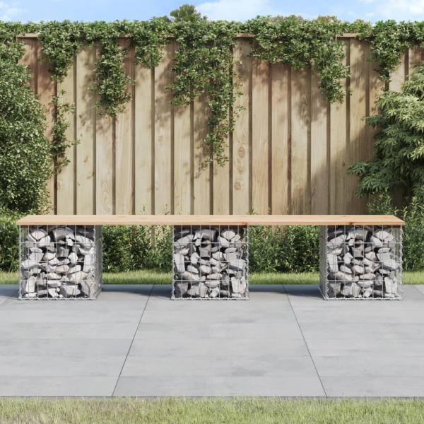 ARDEBO.de - Gartenbank aus Gabionen 203x44x42 cm Massivholz Kiefer