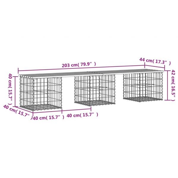 Gartenbank aus Gabionen 203x44x42 cm Massivholz Kiefer