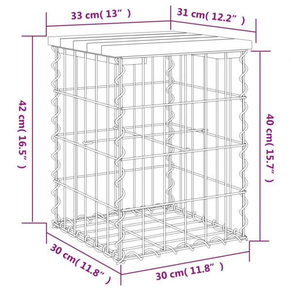 Gartenbank aus Gabionen 33x31x42 cm Massivholz Kiefer