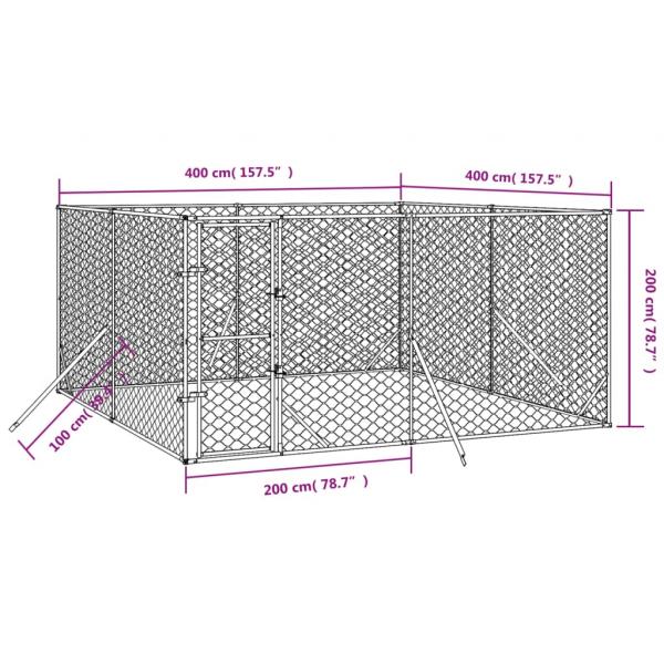 Outdoor-Hundezwinger Silbern 4x4x2 m Verzinkter Stahl