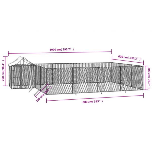 Outdoor-Hundezwinger mit Dach Silbern 10x6x2,5 m Stahl Verzinkt