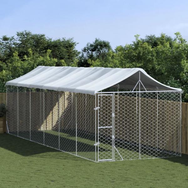 ARDEBO.de - Outdoor-Hundezwinger mit Dach Silbern 3x9x2,5m Verzinkter Stahl