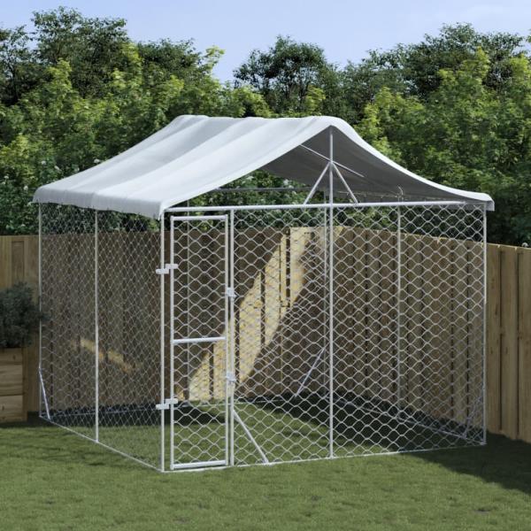 ARDEBO.de - Outdoor-Hundezwinger mit Dach Silbern 3x3x2,5m Verzinkter Stahl