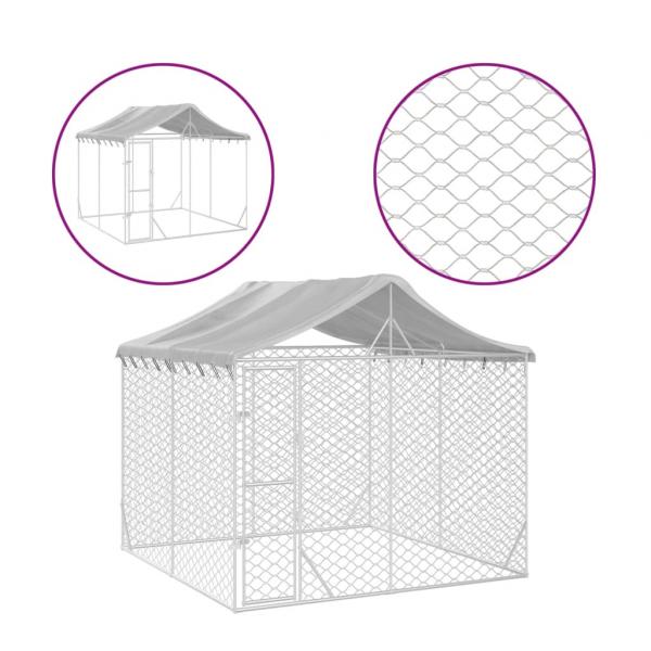 Outdoor-Hundezwinger mit Dach Silbern 3x3x2,5m Verzinkter Stahl