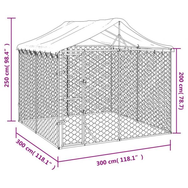 Outdoor-Hundezwinger mit Dach Silbern 3x3x2,5m Verzinkter Stahl