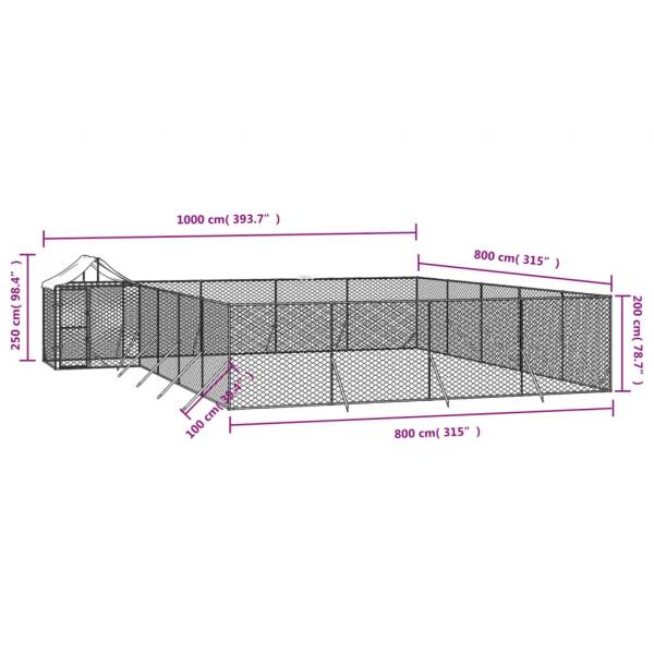 Outdoor-Hundezwinger mit Dach Silbern 10x8x2,5 m Stahl Verzinkt