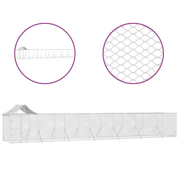 Outdoor-Hundezwinger mit Dach Silbern 14x2x2,5 m Stahl Verzinkt