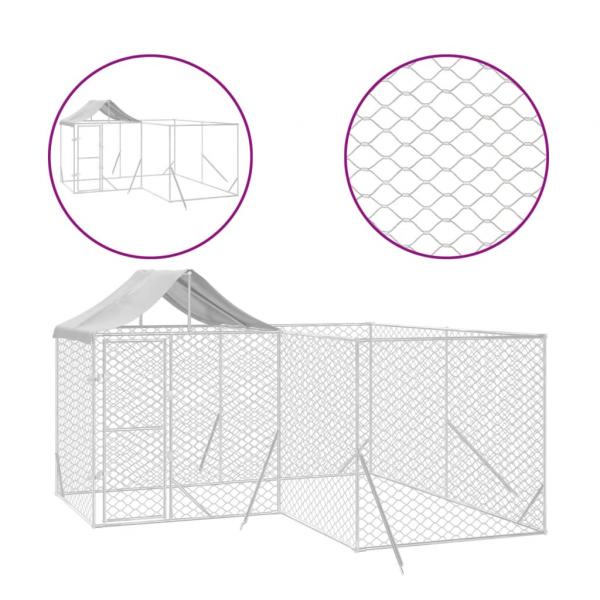 Outdoor-Hundezwinger mit Dach Silbern 4x4x2,5m Verzinkter Stahl