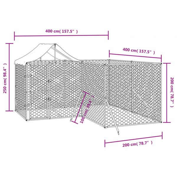 Outdoor-Hundezwinger mit Dach Silbern 4x4x2,5m Verzinkter Stahl