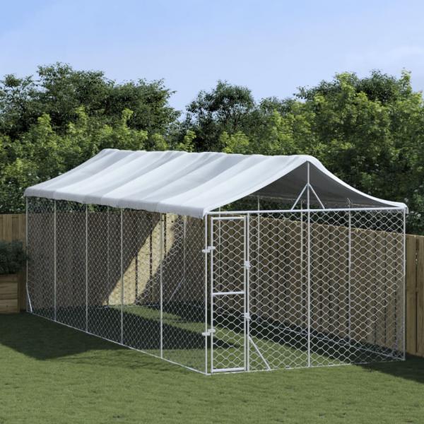 ARDEBO.de - Outdoor-Hundezwinger mit Dach Silbern 3x7,5x2,5m Stahl Verzinkt