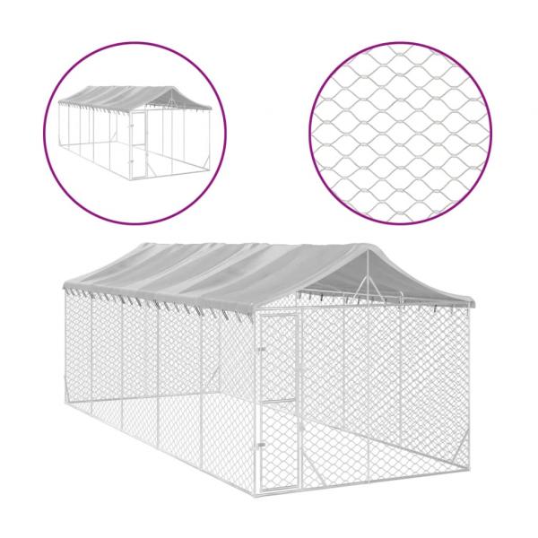 Outdoor-Hundezwinger mit Dach Silbern 3x7,5x2,5m Stahl Verzinkt