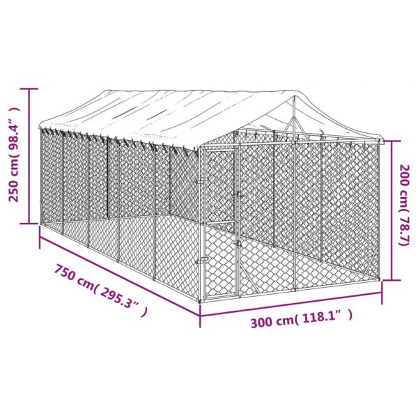 Outdoor-Hundezwinger mit Dach Silbern 3x7,5x2,5m Stahl Verzinkt