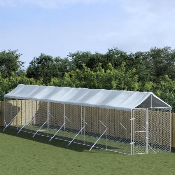 ARDEBO.de - Outdoor-Hundezwinger mit Dach Silbern 2x14x2,5 m Stahl Verzinkt