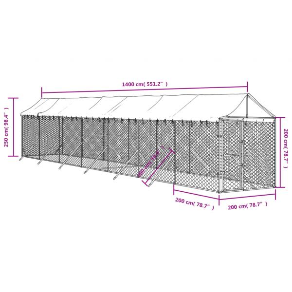 Outdoor-Hundezwinger mit Dach Silbern 2x14x2,5 m Stahl Verzinkt