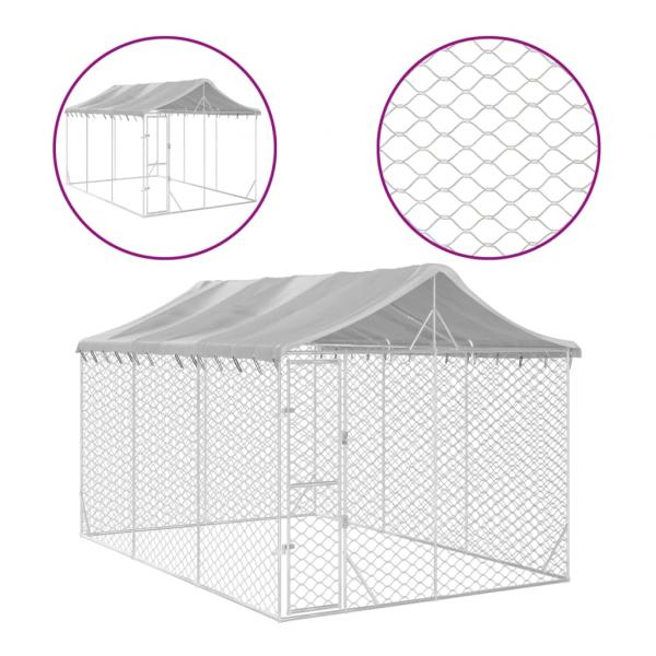 Outdoor-Hundezwinger mit Dach Silbern 3x4,5x2,5m Stahl Verzinkt