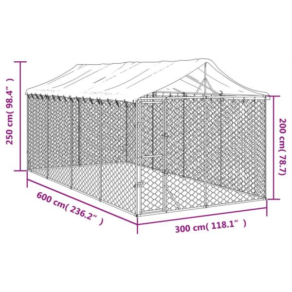 Outdoor-Hundezwinger mit Dach Silbern 3x6x2,5m Verzinkter Stahl