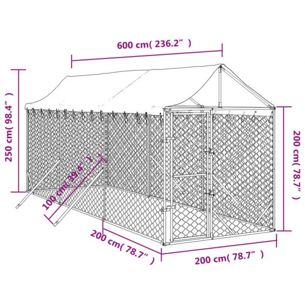 Outdoor-Hundezwinger mit Dach Silbern 2x6x2,5m Verzinkter Stahl