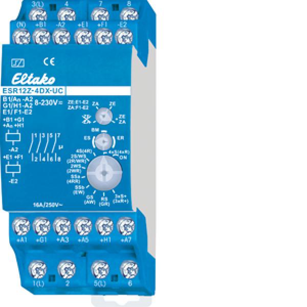 Eltako ESR12Z-4DX-UC 4-fach Stromstoß-Schaltrelais mit Zentral- und Gruppensteuerung. J