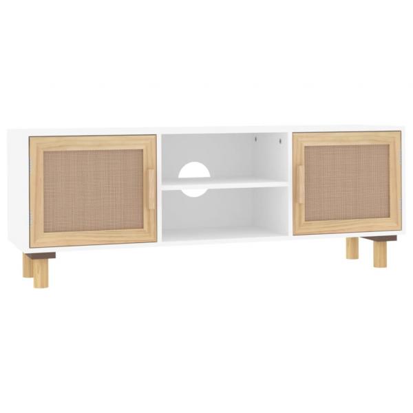 TV-Schrank Weiß 105x30x40 cm Massivholz Kiefer Natur-Rattan