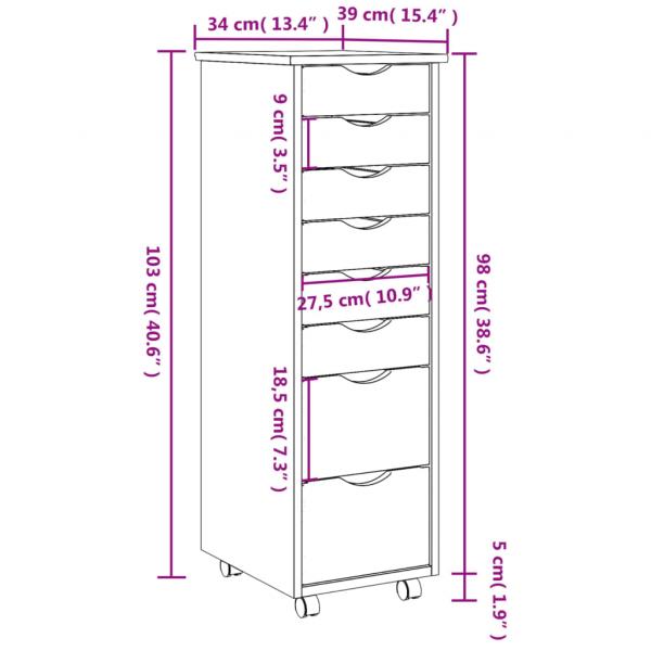 Rollschrank mit Schubladen MOSS Grau Massivholz Kiefer