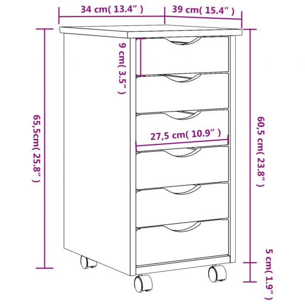 Rollschrank mit Schubladen MOSS Weiß Massivholz Kiefer