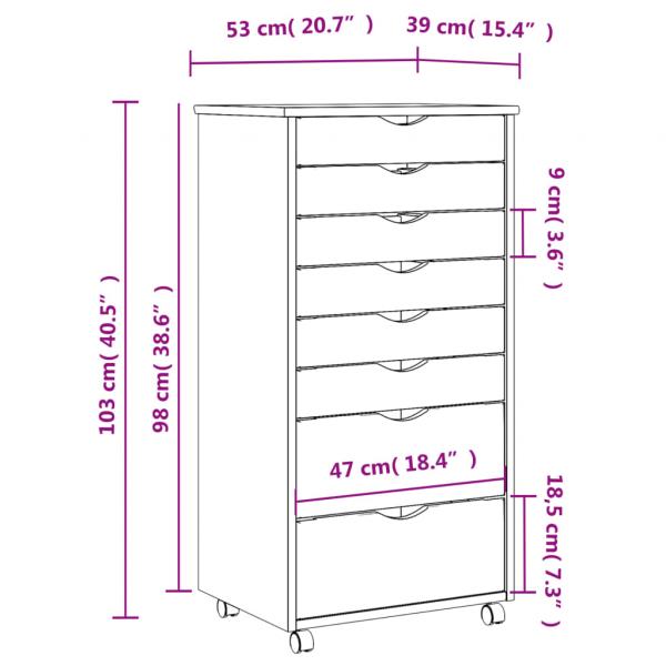 Rollschrank mit Schubladen MOSS Grau Massivholz Kiefer