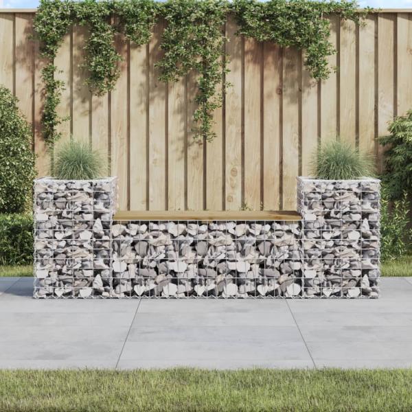 ARDEBO.de - Gartenbank aus Gabionen 183x41x60,5 cm Kiefernholz Imprägniert