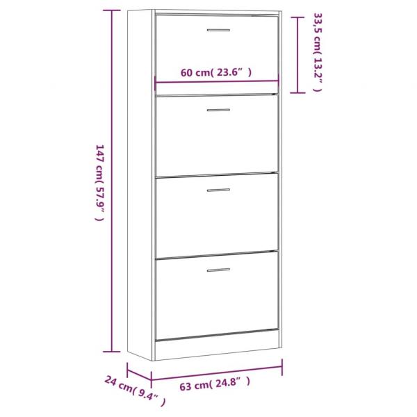 Schuhschrank Räuchereiche 63x24x147 cm Holzwerkstoff