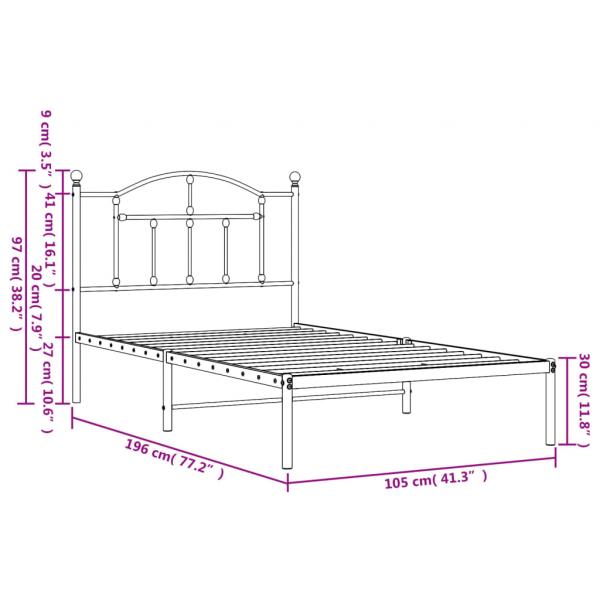 Bettgestell mit Kopfteil Metall Schwarz 100x190 cm