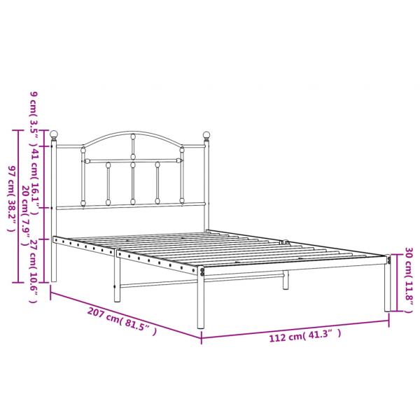 Bettgestell mit Kopfteil Metall Schwarz 107x203 cm