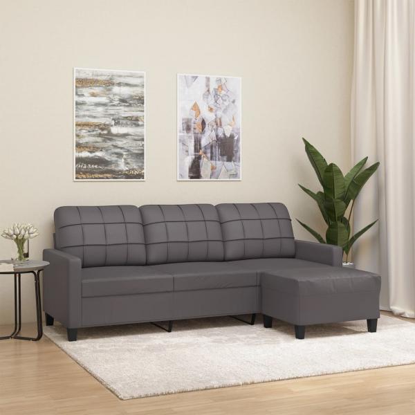 ARDEBO.de - 3-Sitzer-Sofa mit Hocker Grau 180 cm Kunstleder