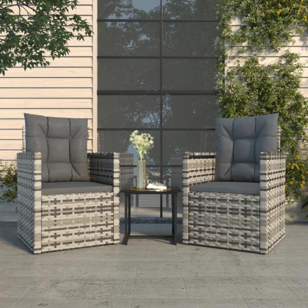 ARDEBO.de - 3-tlg. Garten-Lounge-Set mit Kissen Poly Rattan Grau