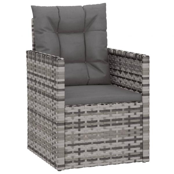 3-tlg. Garten-Lounge-Set mit Kissen Poly Rattan Grau