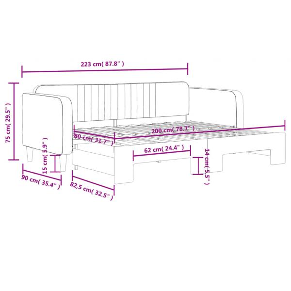 Tagesbett Ausziehbar Hellgrau 80x200 cm Samt