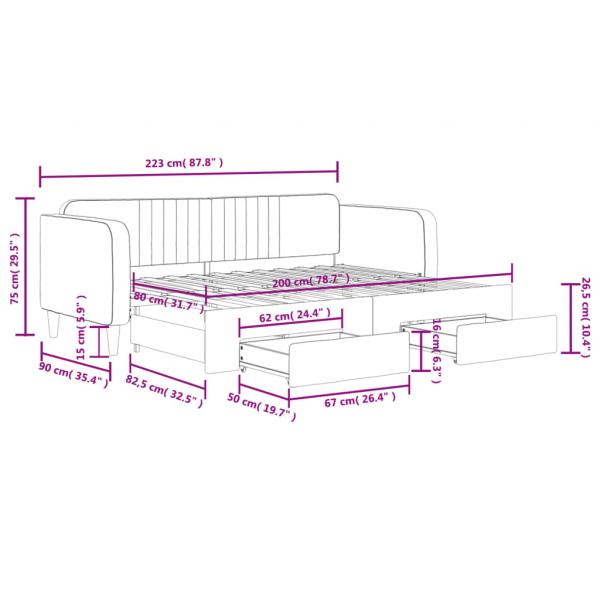 Tagesbett Ausziehbar mit Schubladen Blau 80x200 cm Samt