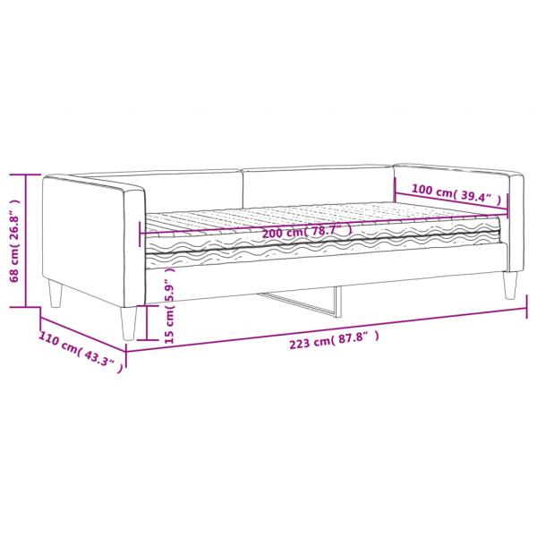 Tagesbett mit Matratze Hellgrau 100x200 cm Stoff