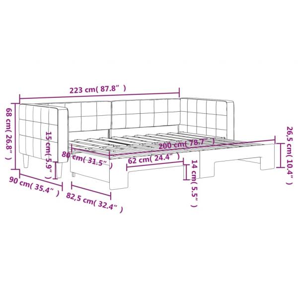 Tagesbett Ausziehbar Hellgrau 80x200 cm Samt