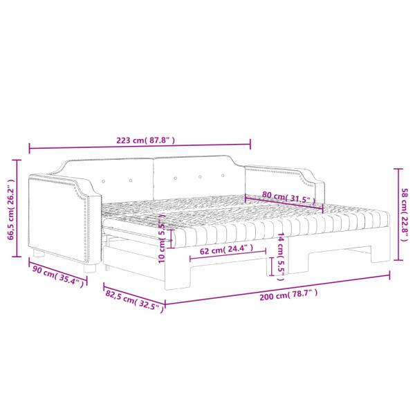 Tagesbett Ausziehbar mit Matratzen Taupe 80x200 cm Stoff